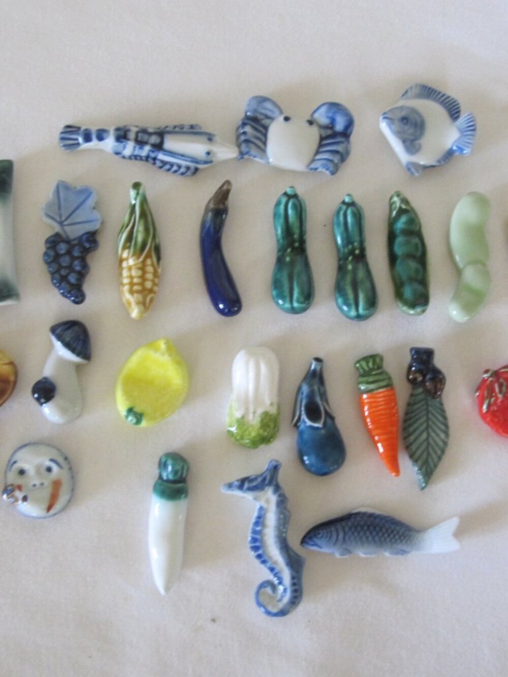 huge lot of (27) small Ceramic Fruits, Veggies & Oriental Animals/Faces